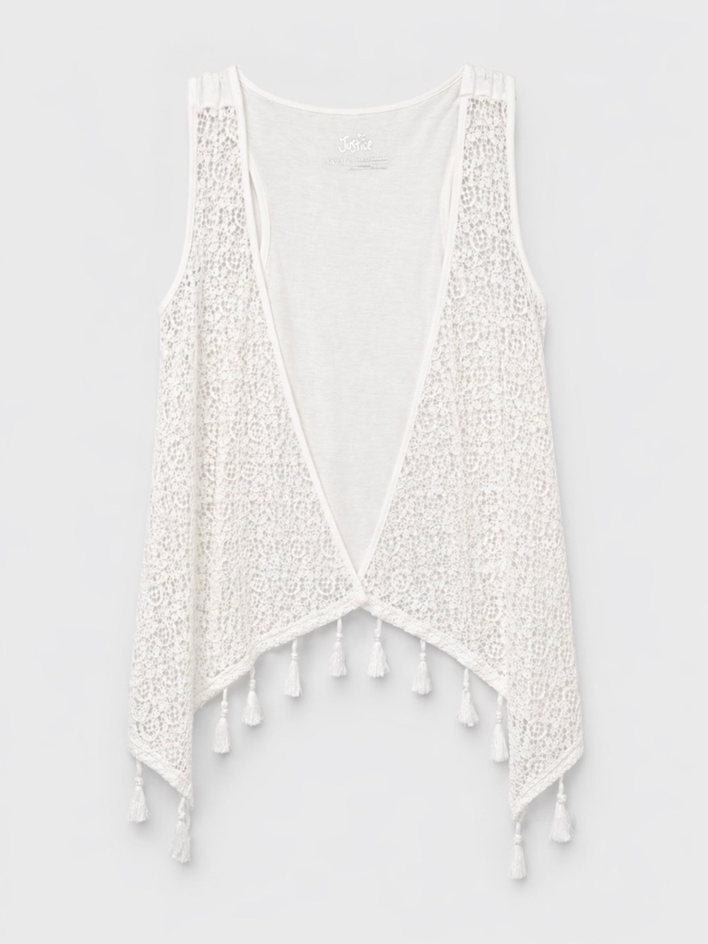 Justice White Crochet Tassel Vest